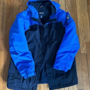 Lands' End Blue and Black Raincoat with Water-Resistant Fabric